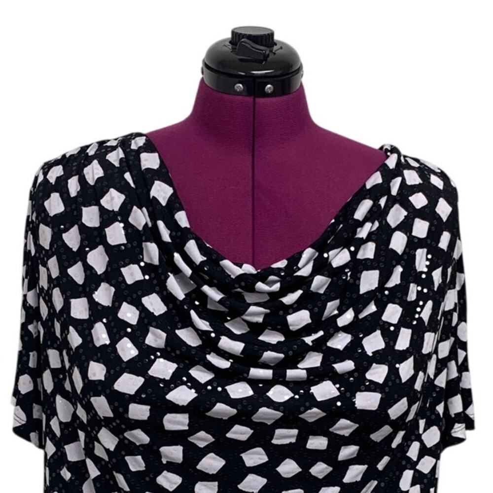 Dress Barn Collection Womens 3X Short Sleeve Polka Dot Drapey Sequin Blouse Top - Picture 2 of 6